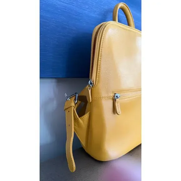 ili New York Genuine Leather Mustard Yellow Mini Backpack Travel Purse - Picture 5 of 8